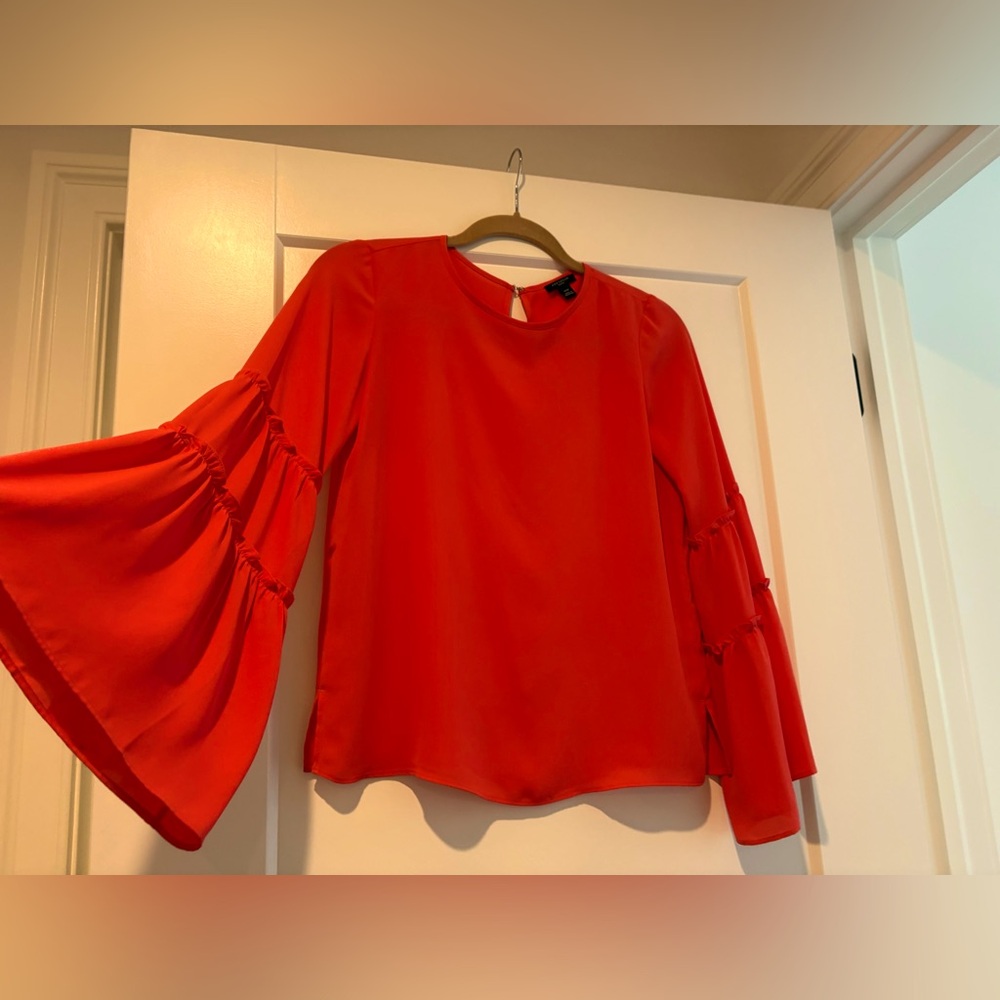 Ann Taylor flutter sleeve orange shirt